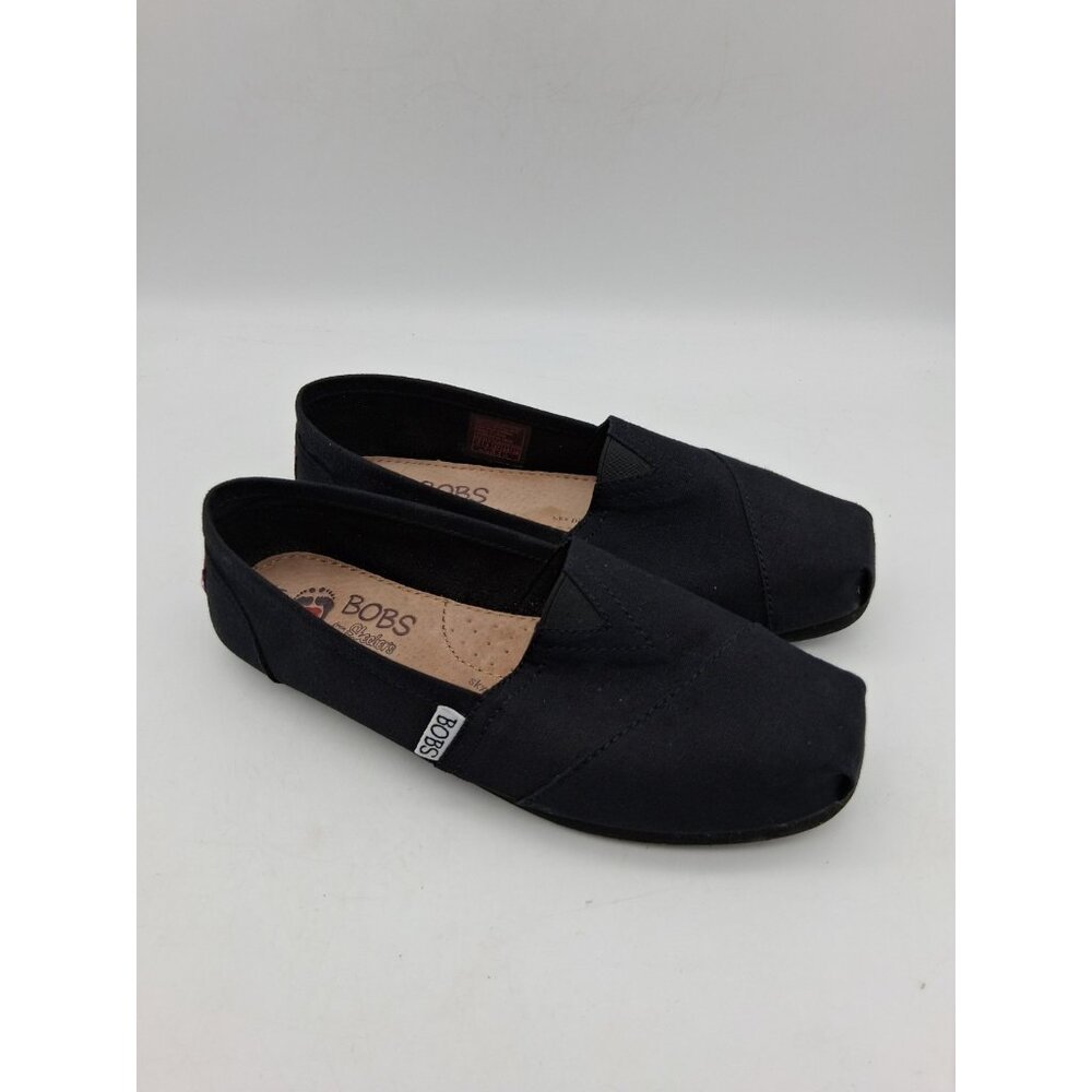 Skechers Bobs Slip On Flats Womens 7 Black Comfort Pillow Arch Leather Insole